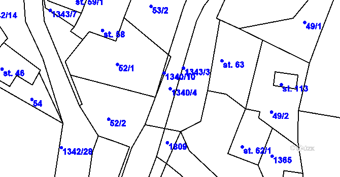 Parcela st. 1340/4 v KÚ Přečkovice, Katastrální mapa