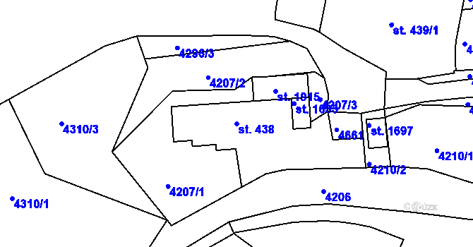 Parcela st. 438 v KÚ Týnec nad Sázavou, Katastrální mapa