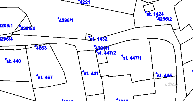 Parcela st. 447/2 v KÚ Týnec nad Sázavou, Katastrální mapa