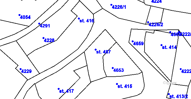 Parcela st. 487 v KÚ Týnec nad Sázavou, Katastrální mapa