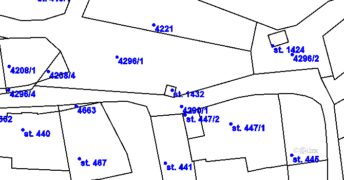 Parcela st. 1432 v KÚ Týnec nad Sázavou, Katastrální mapa