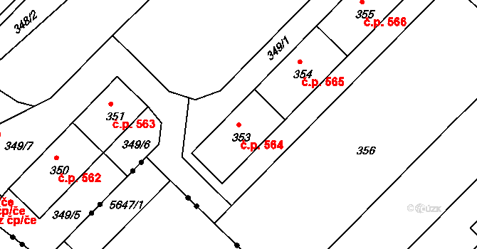 Liberec XIV-Ruprechtice 564, Liberec na parcele st. 353 v KÚ Ruprechtice, Katastrální mapa