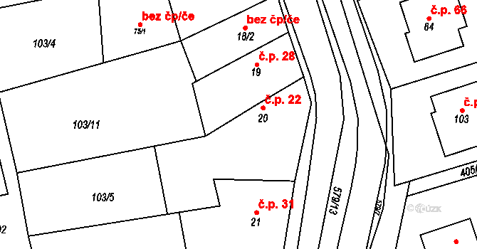 Zbraslavec 22 na parcele st. 20 v KÚ Zbraslavec, Katastrální mapa