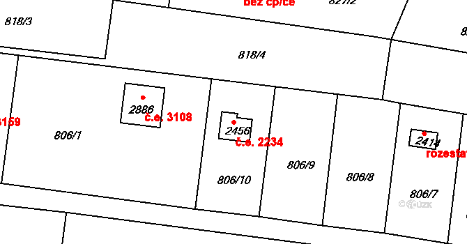 Litice 2234, Plzeň na parcele st. 2456 v KÚ Litice u Plzně, Katastrální mapa