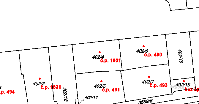 Moravská Ostrava 1901, Ostrava na parcele st. 402/4 v KÚ Moravská Ostrava, Katastrální mapa