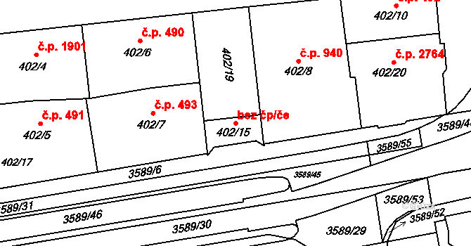 Ostrava 43868401 na parcele st. 402/15 v KÚ Moravská Ostrava, Katastrální mapa