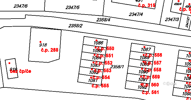 Rudník 551 na parcele st. 1085 v KÚ Rudník, Katastrální mapa